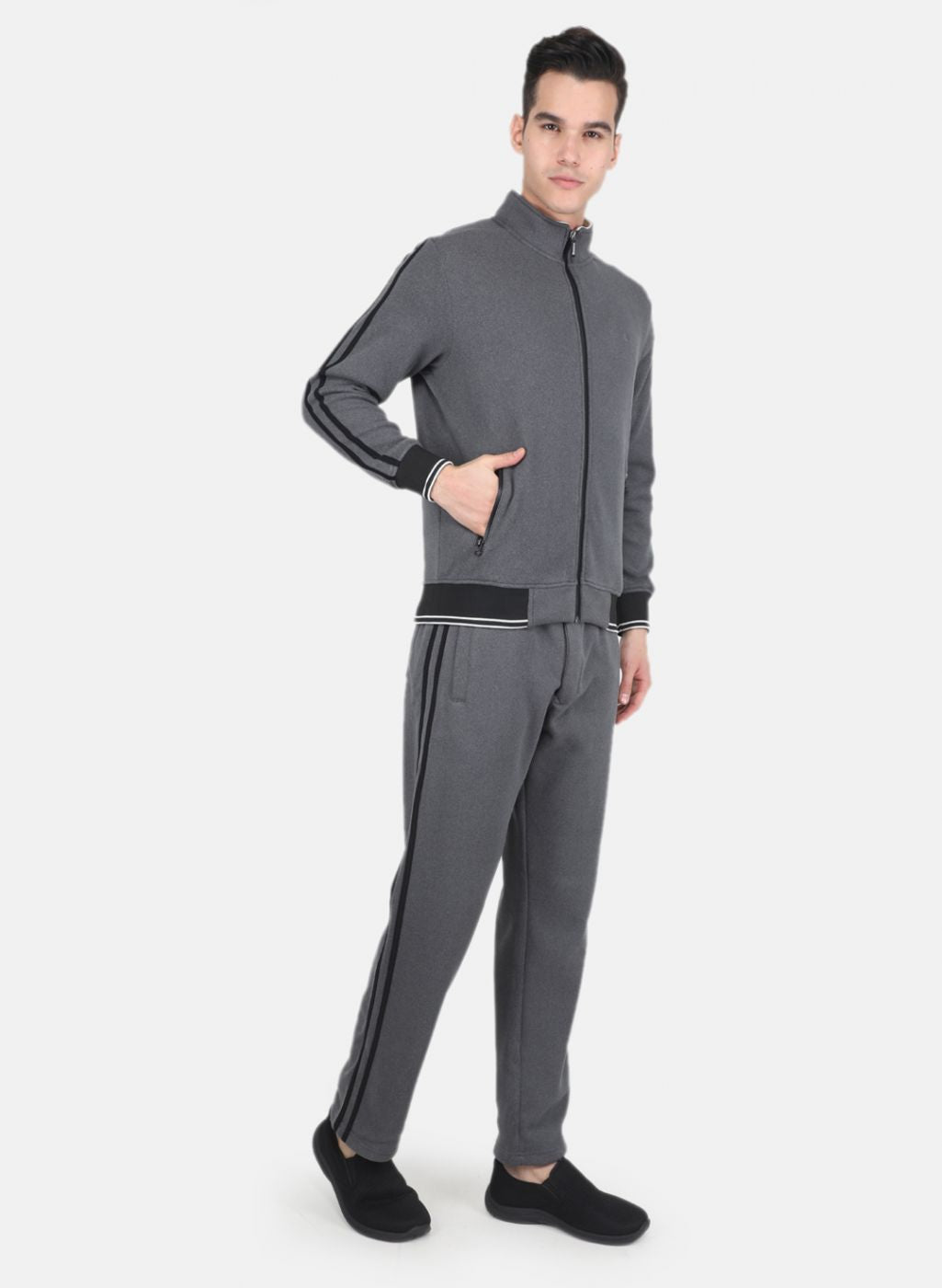 Men Grey Solid Tracksuit