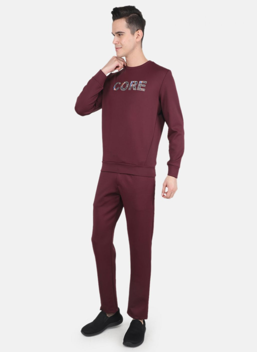 Men Maroon Solid Tracksuit