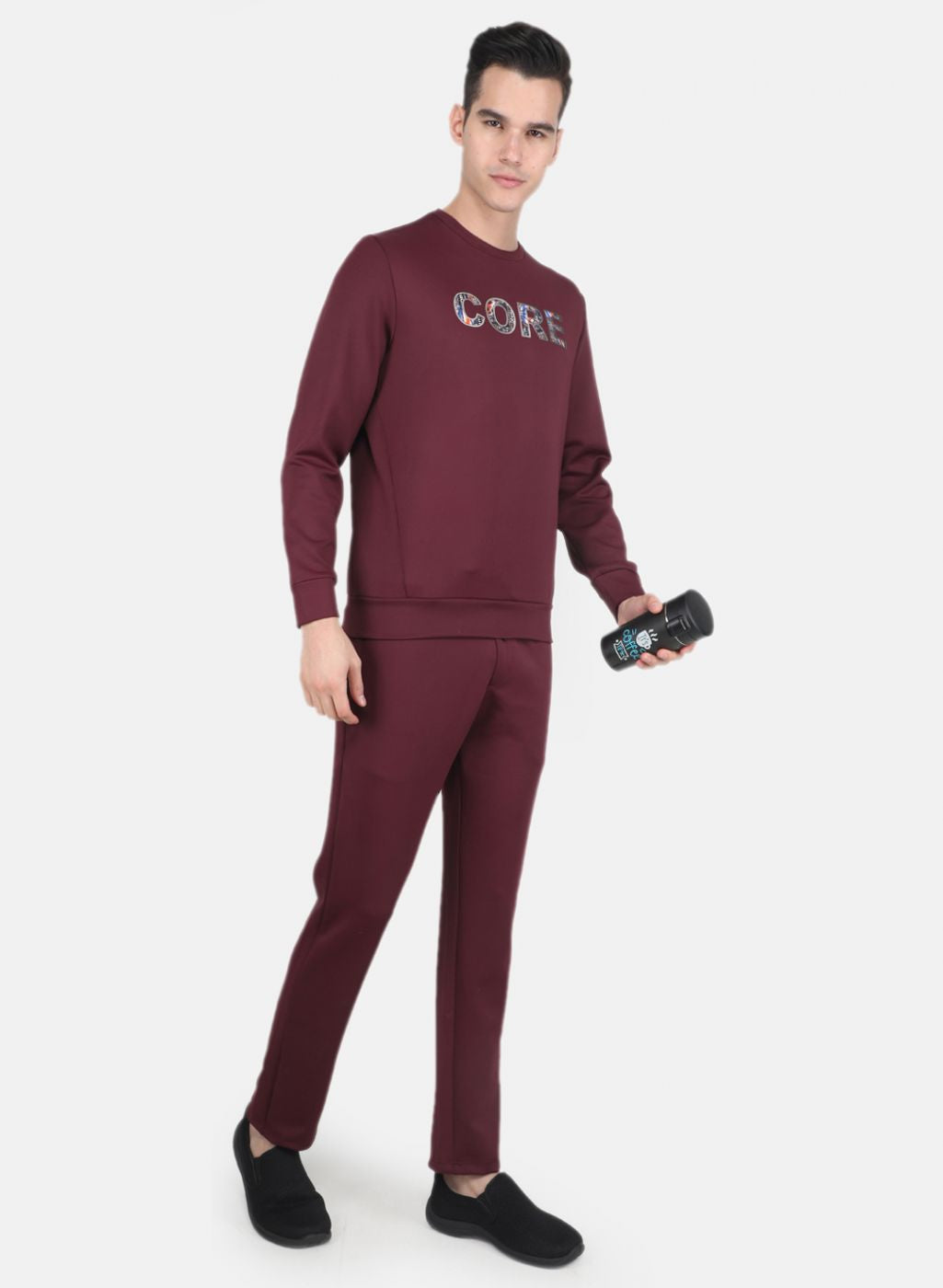 Men Maroon Solid Tracksuit