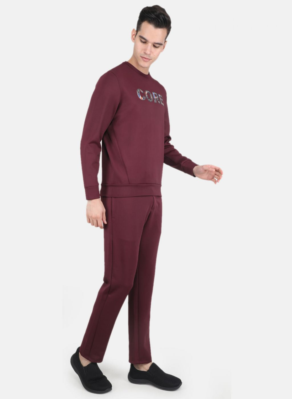 Men Maroon Solid Tracksuit