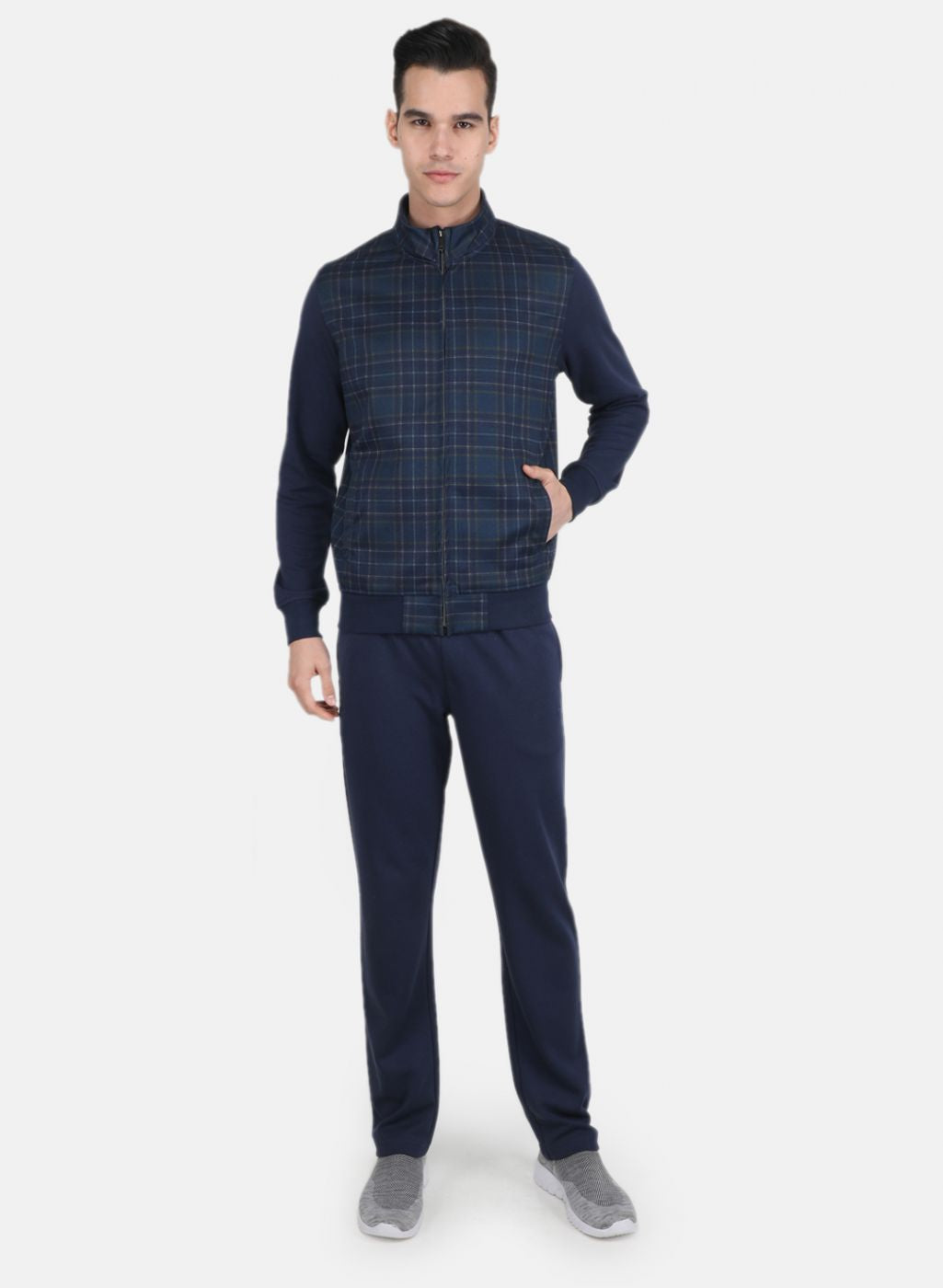 Men NAvy Blue Check Tracksuit