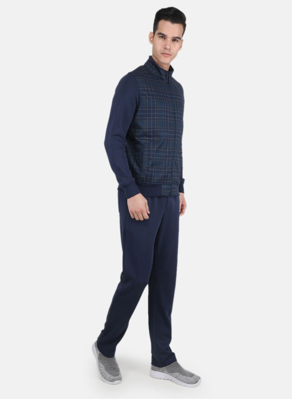 Men NAvy Blue Check Tracksuit