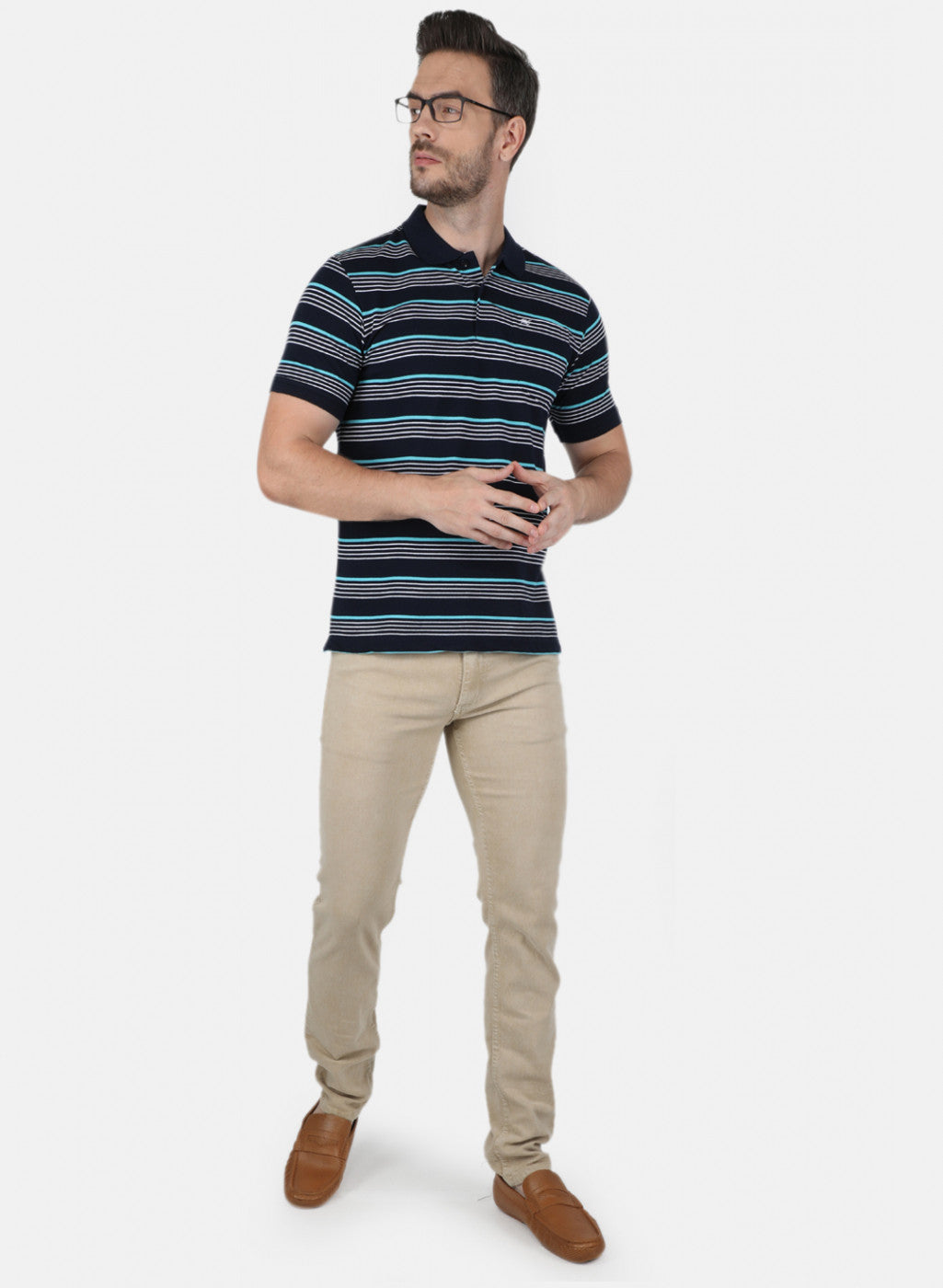 Men NAvy Blue Stripe T-Shirt