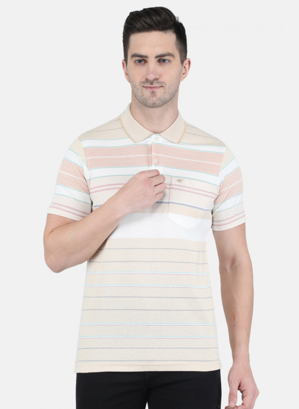 Men Beige Solid T-Shirt