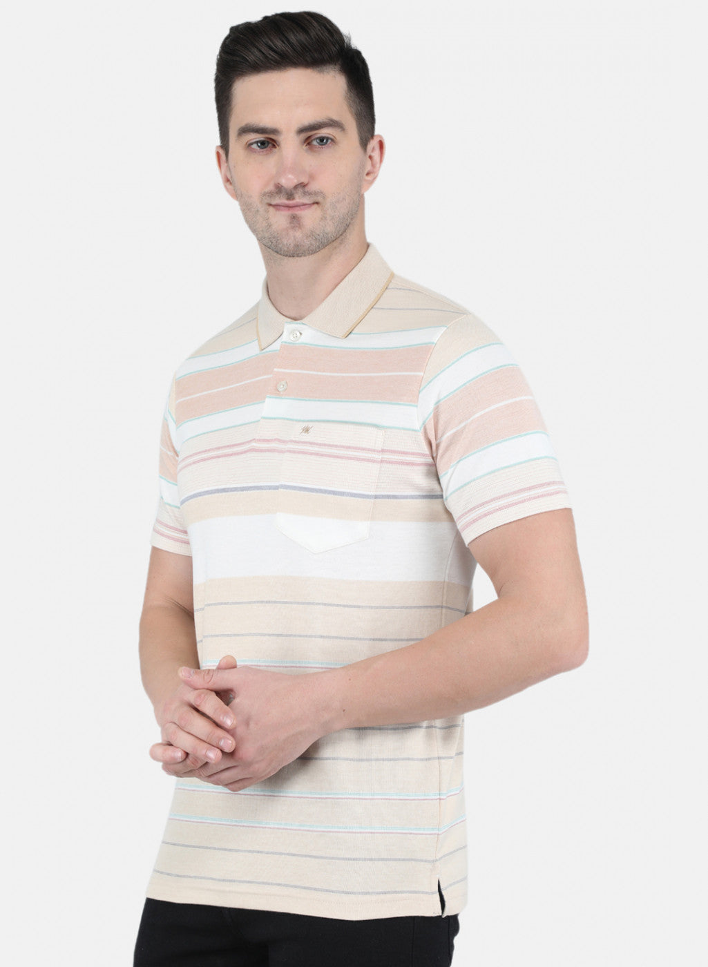 Men Beige Solid T-Shirt