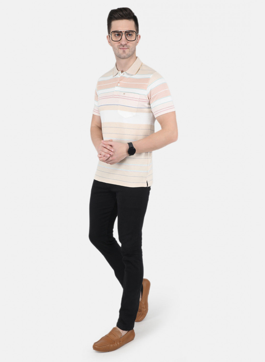 Men Beige Solid T-Shirt