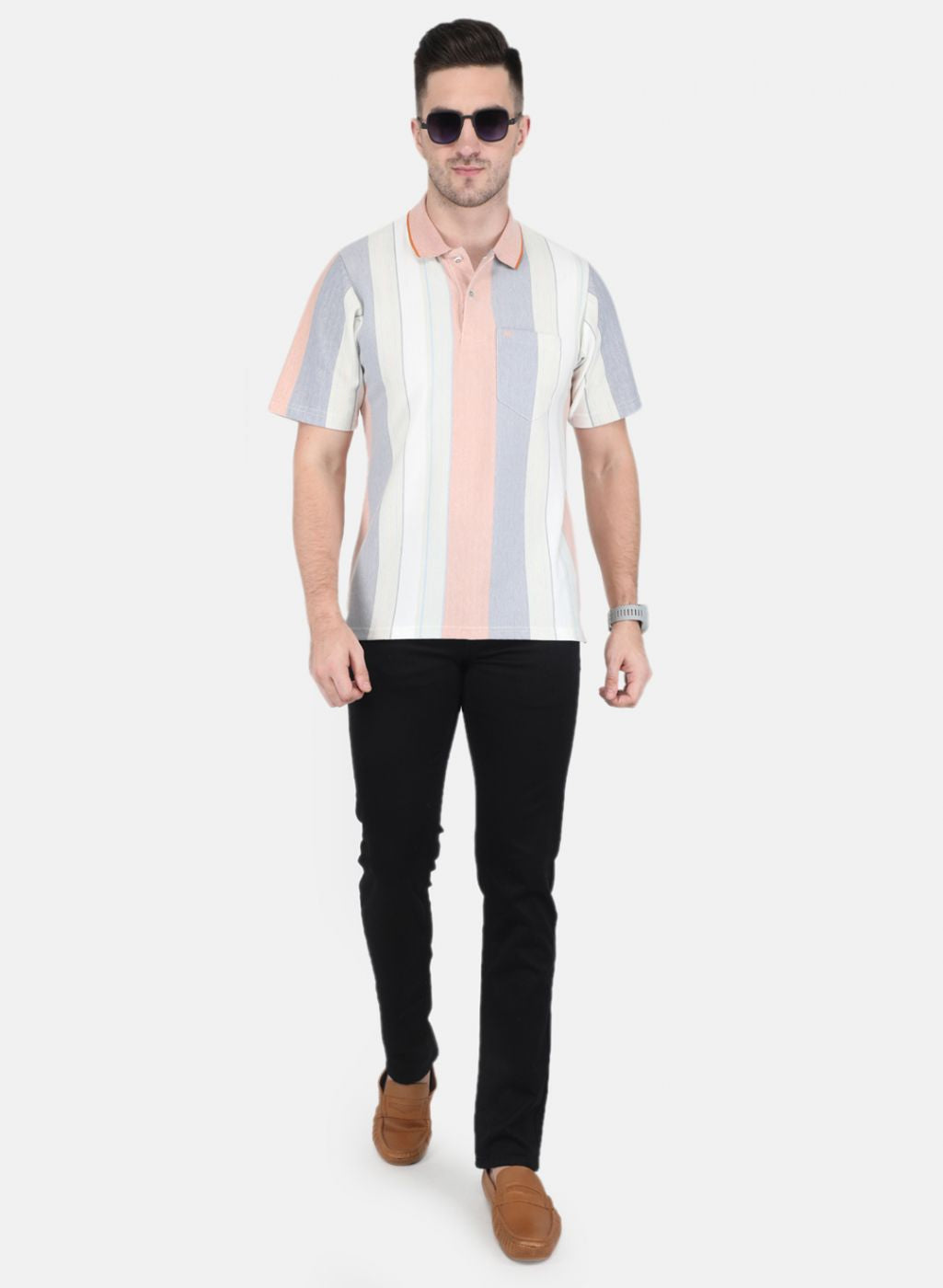 Men Peach Stripe T-Shirt