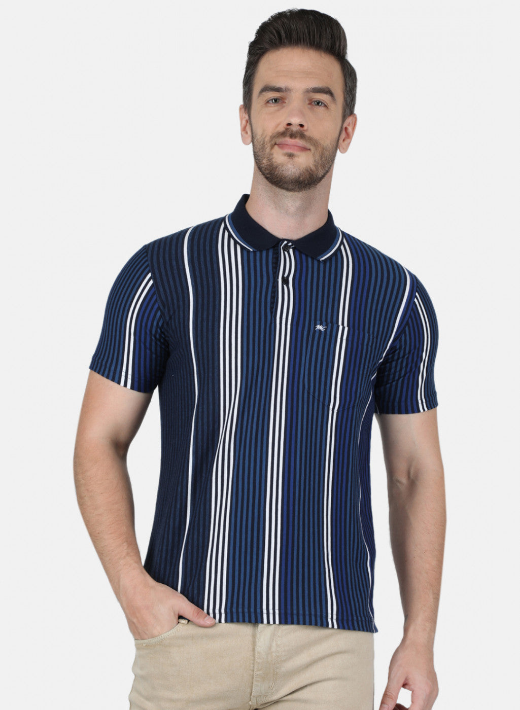 Men NAvy Blue Stripe T-Shirt