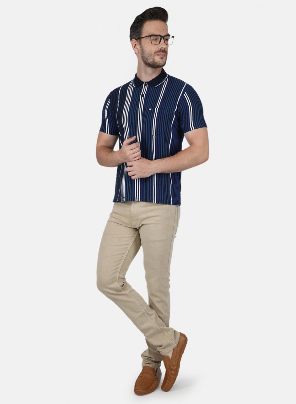 Men NAvy Blue Stripe T-Shirt