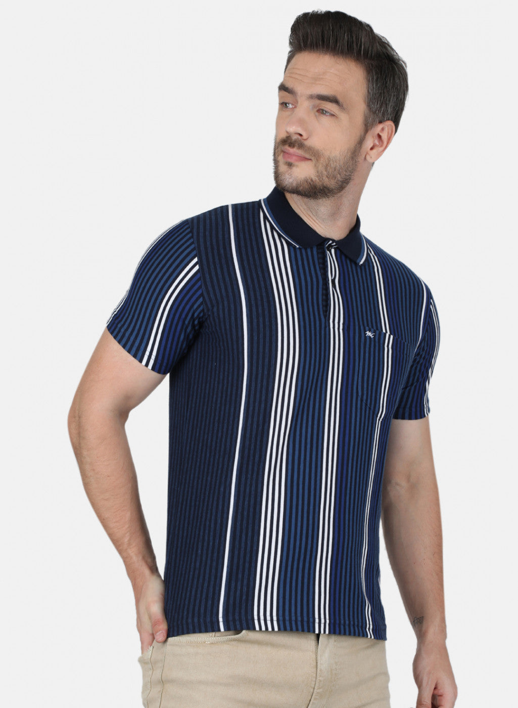 Men NAvy Blue Stripe T-Shirt