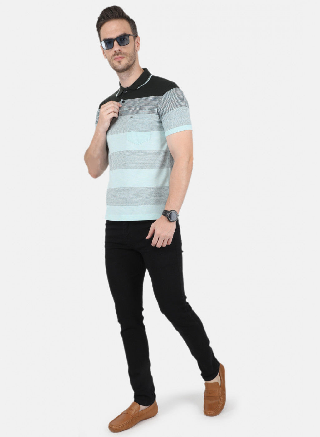 Men Green Stripe T-Shirt