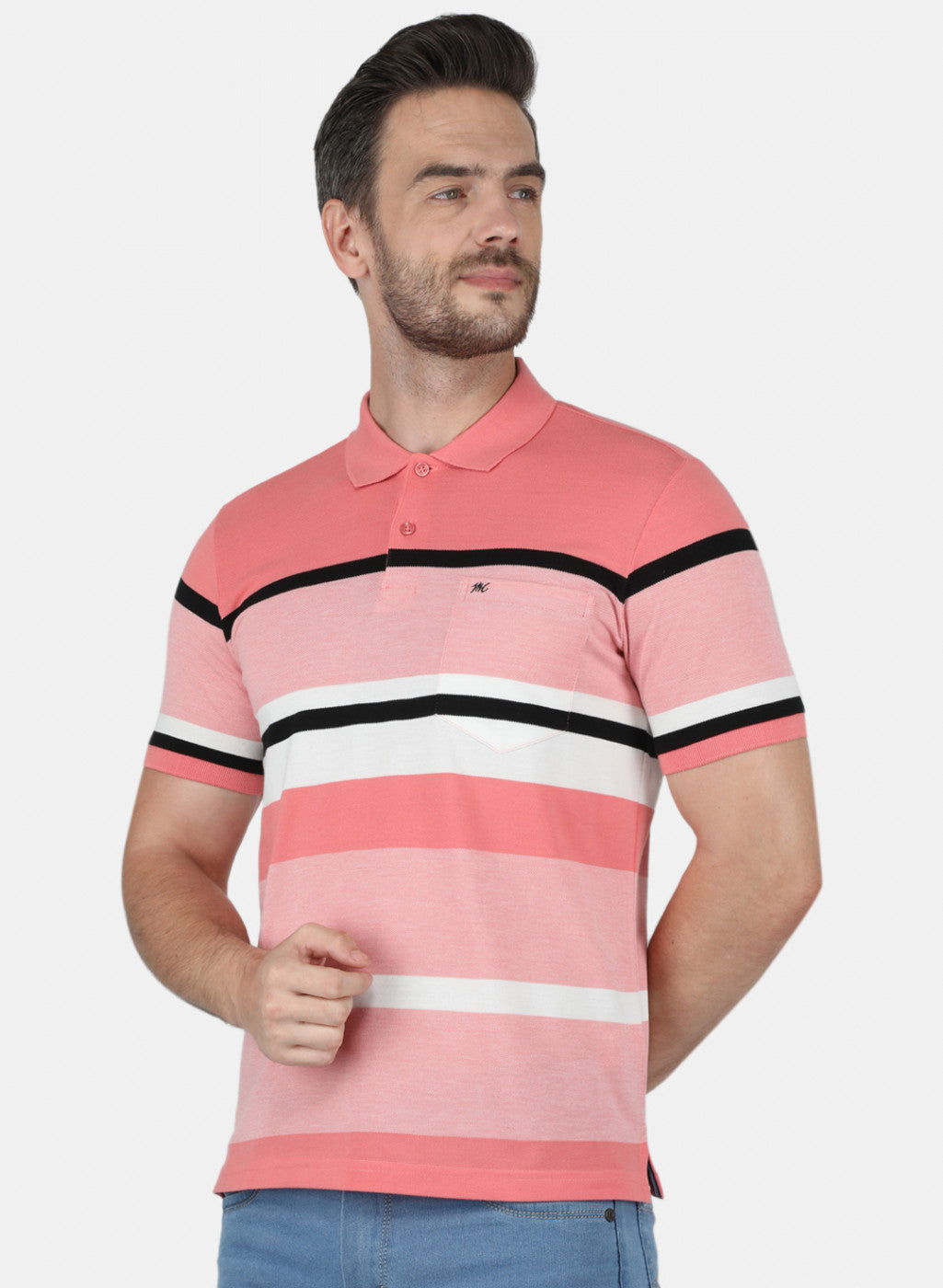 Men Peach Stripe T-Shirt