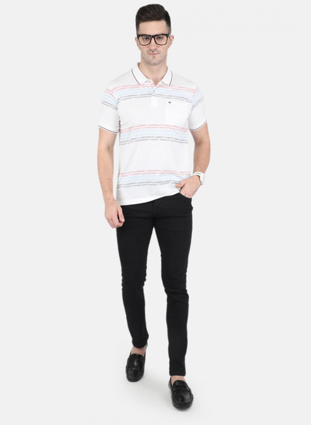 Men White Stripe T-Shirt