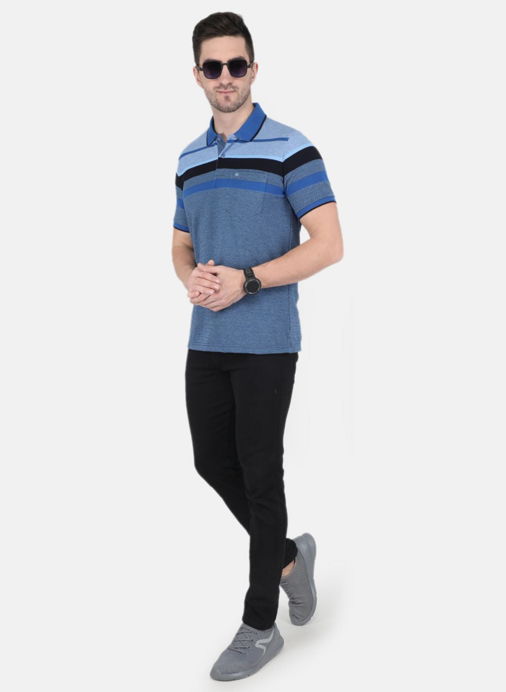 Men Blue Stripe T-Shirt