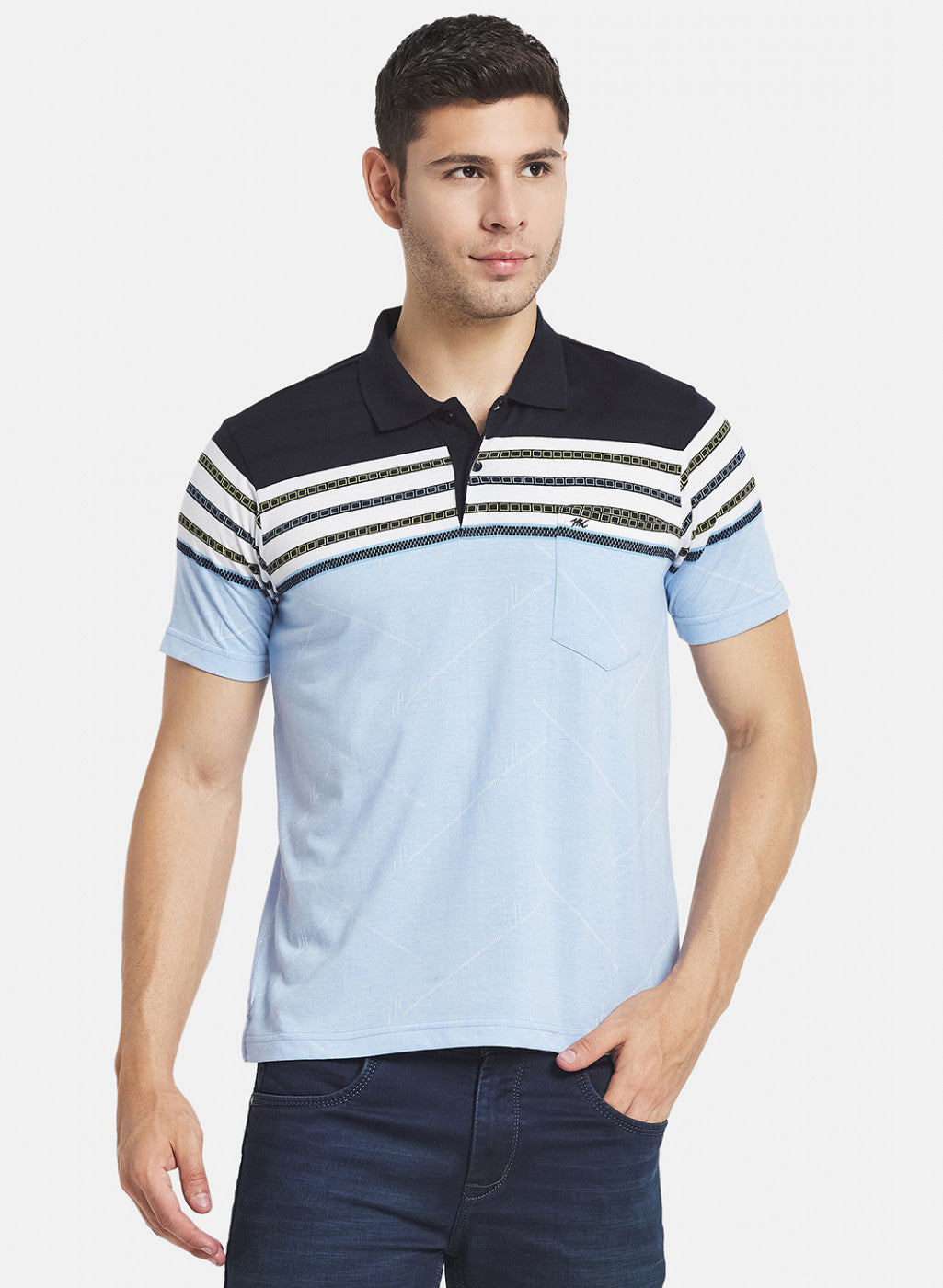 Men Sky Blue Stripe T-Shirt