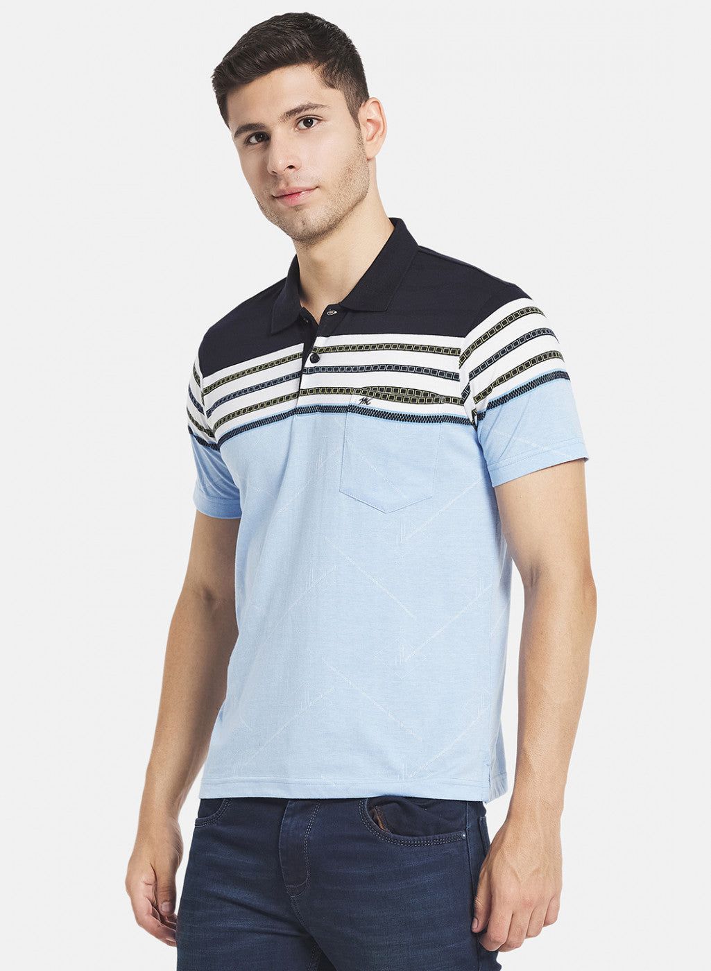 Men Sky Blue Stripe T-Shirt