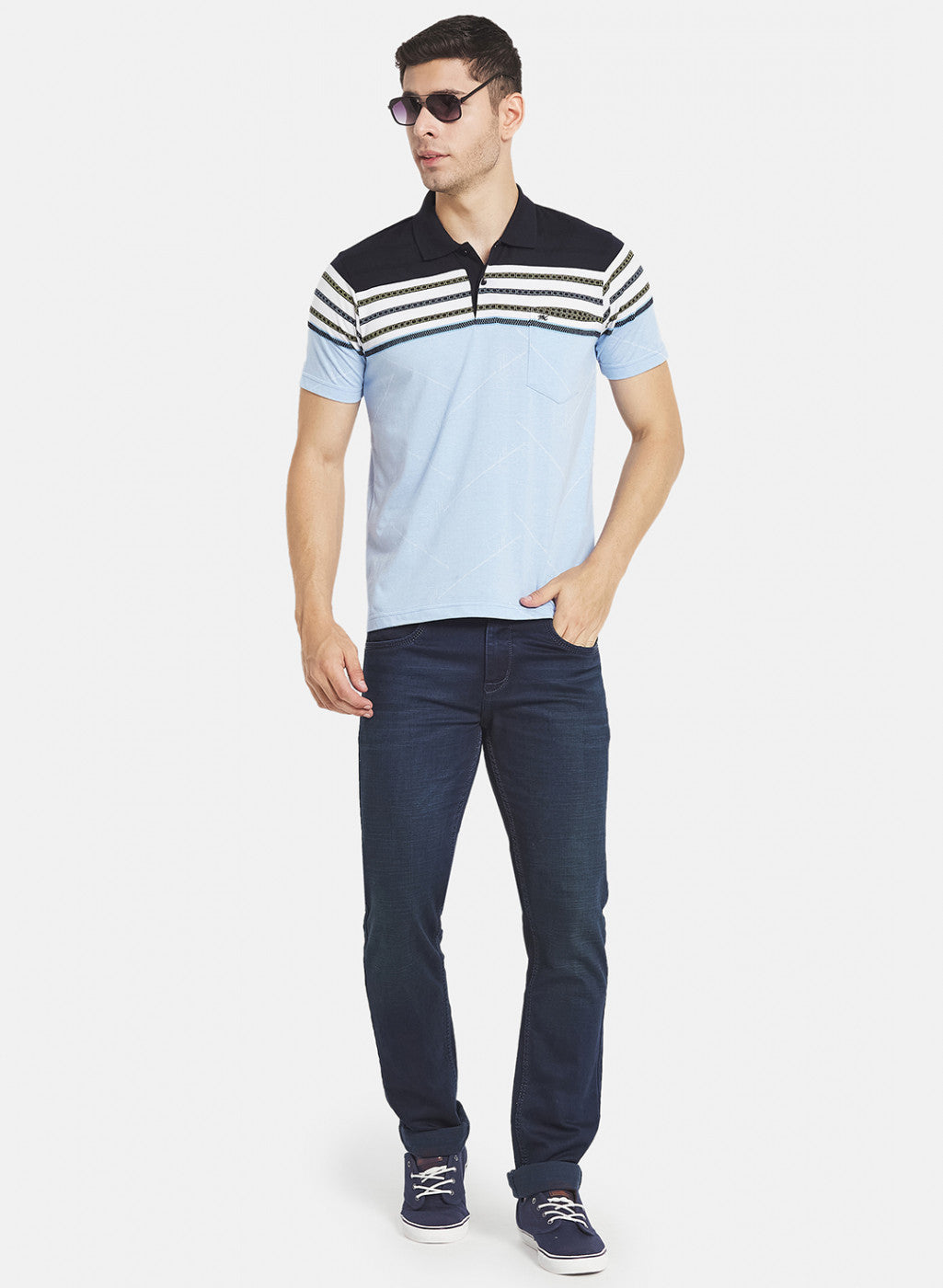 Men Sky Blue Stripe T-Shirt