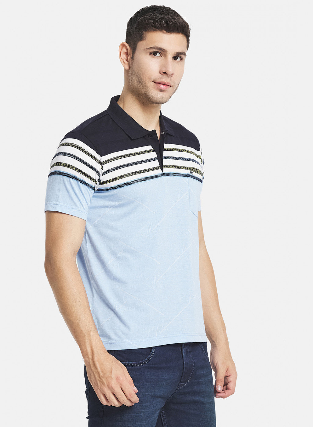 Men Sky Blue Stripe T-Shirt