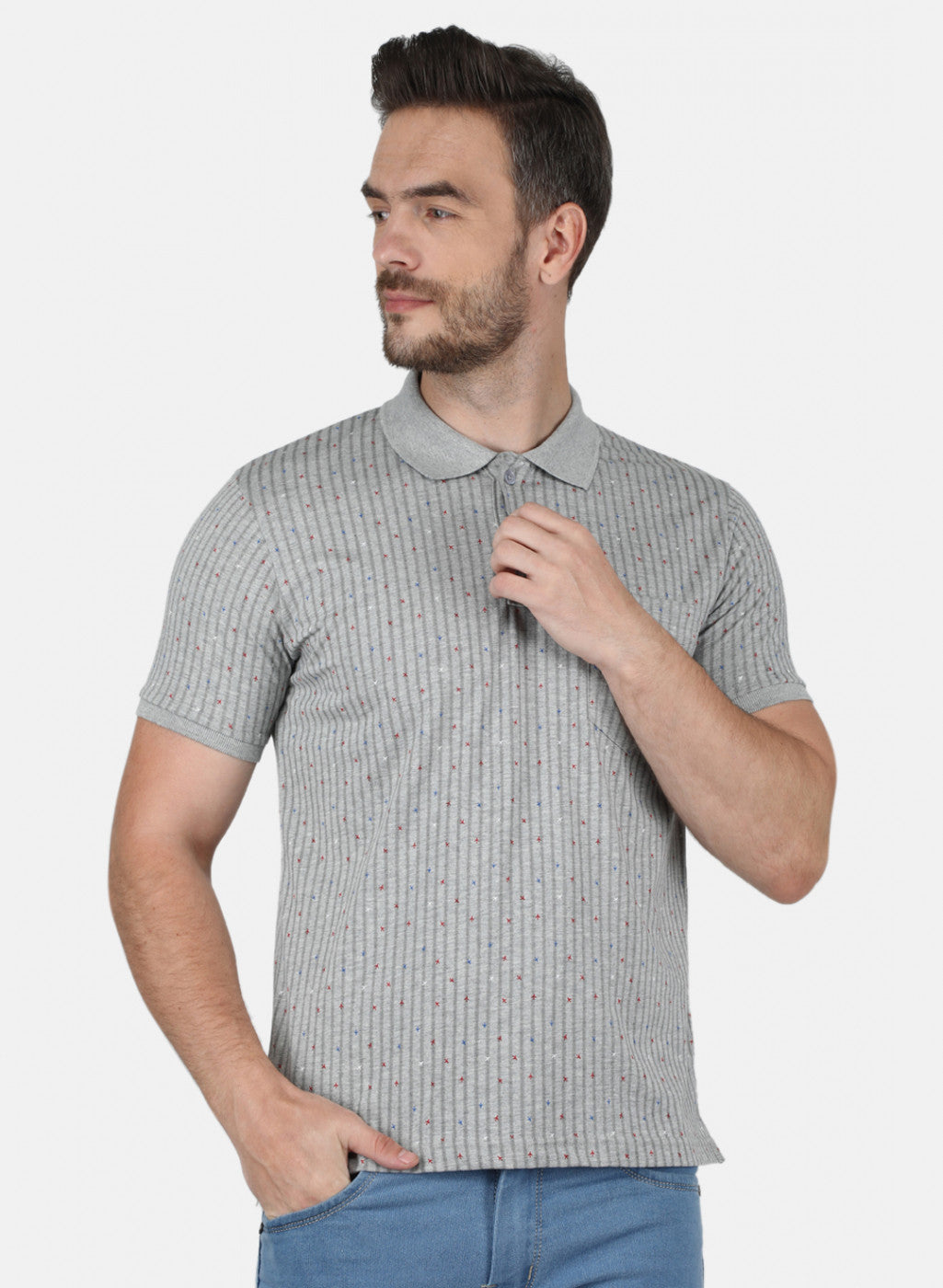 Men Grey Stripe T-Shirt