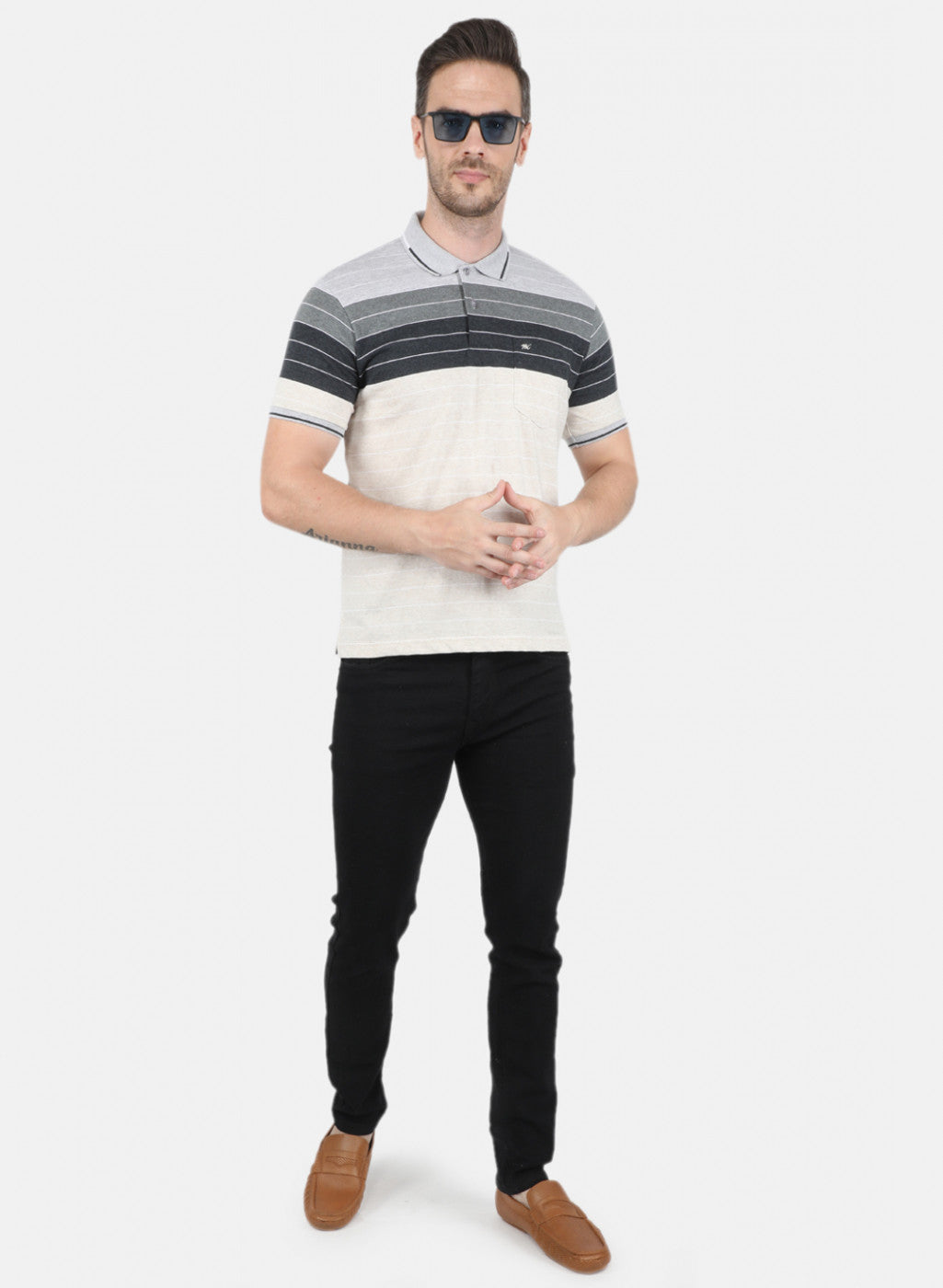 Men Grey Stripe T-Shirt