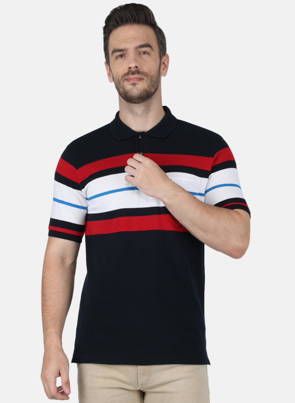 Men NAvy Blue Stripe T-Shirt