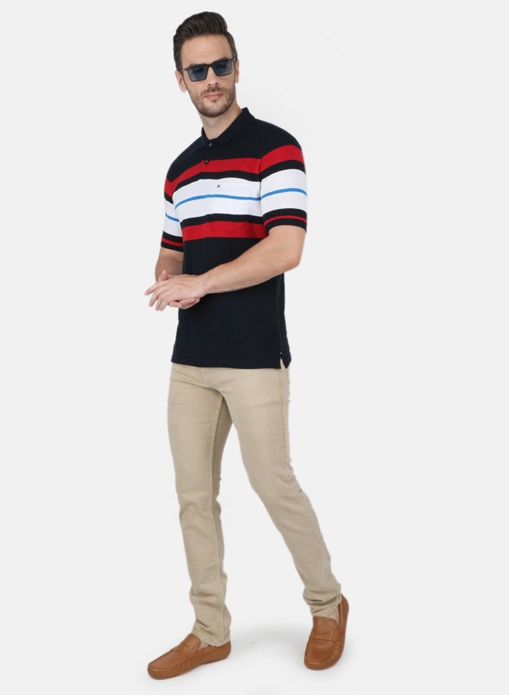 Men NAvy Blue Stripe T-Shirt