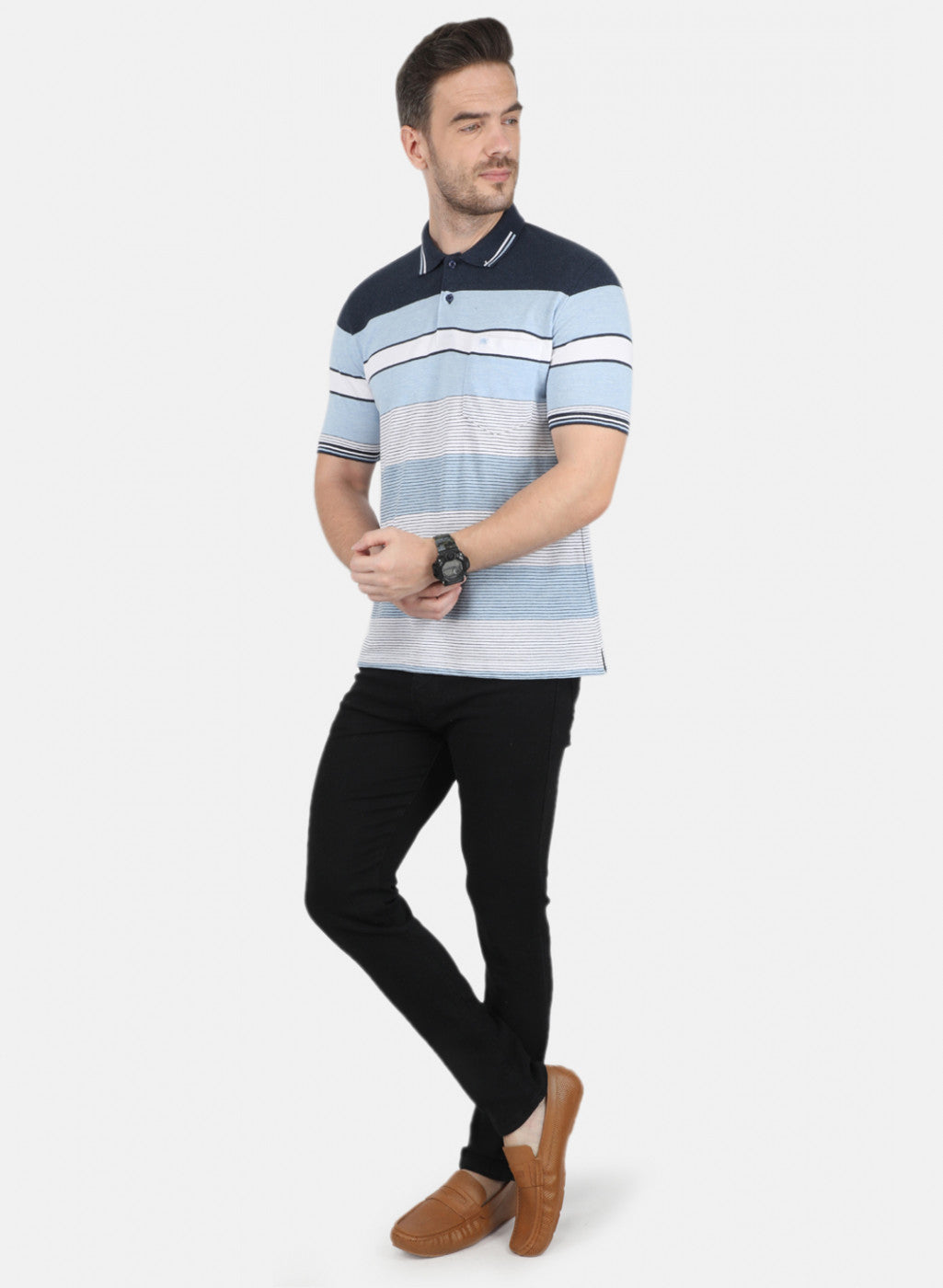 Men Sky Blue Stripe T-Shirt