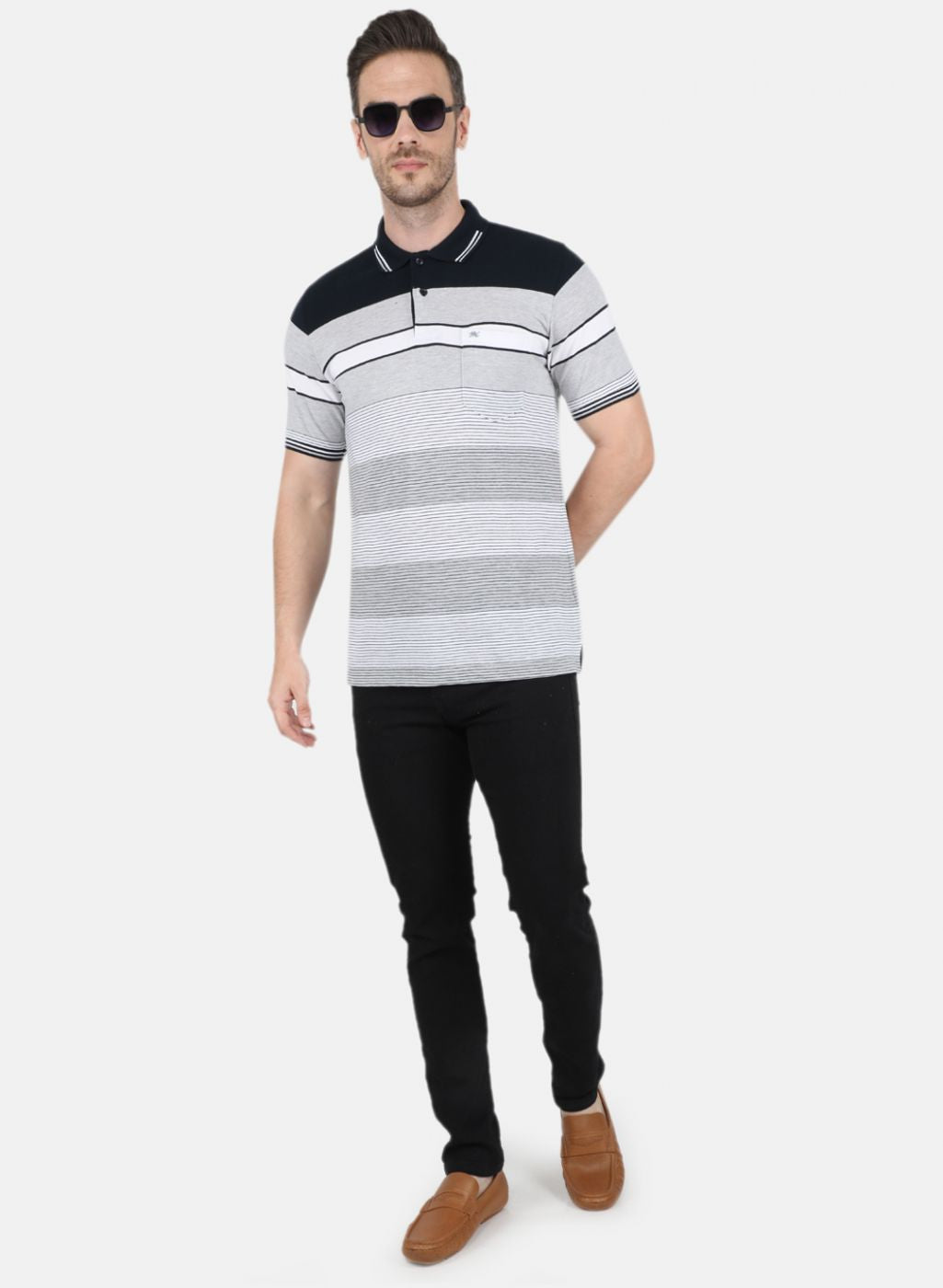 Men Grey Stripe T-Shirt