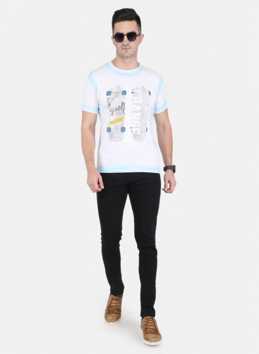 Men White Printed T-Shirt