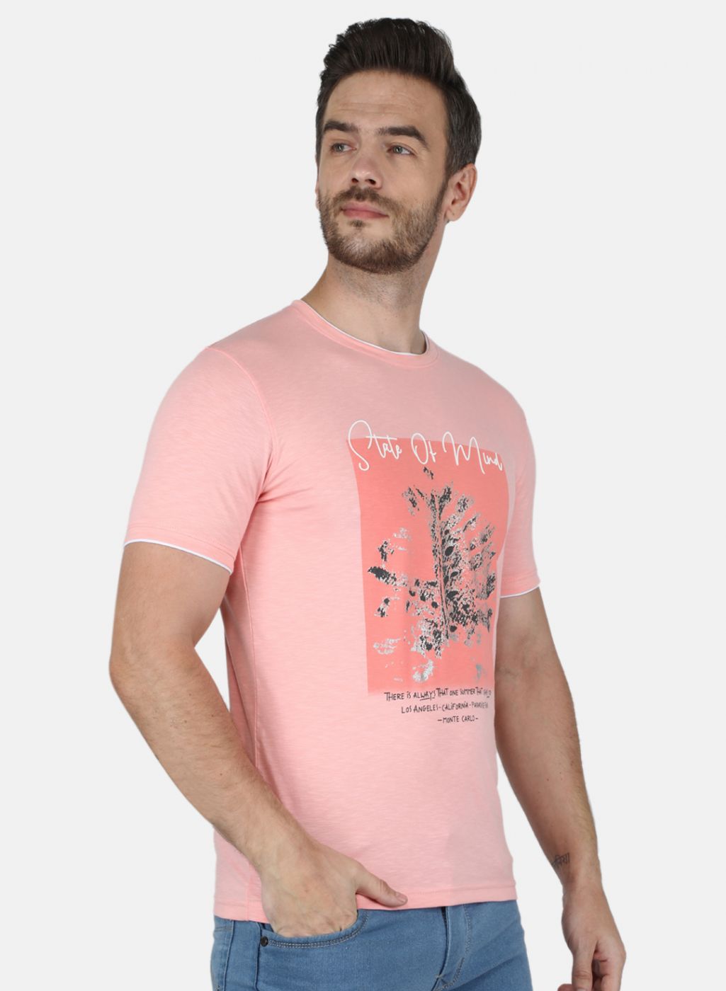 Men Pink Printed T-Shirt