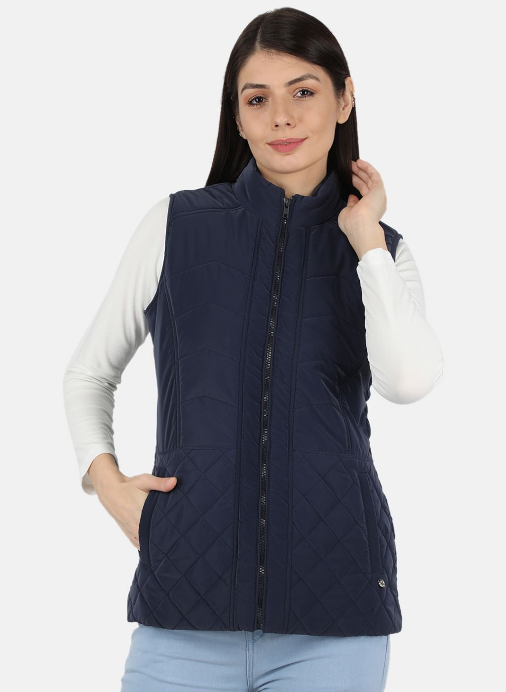 Women Navy Blue Solid Jacket