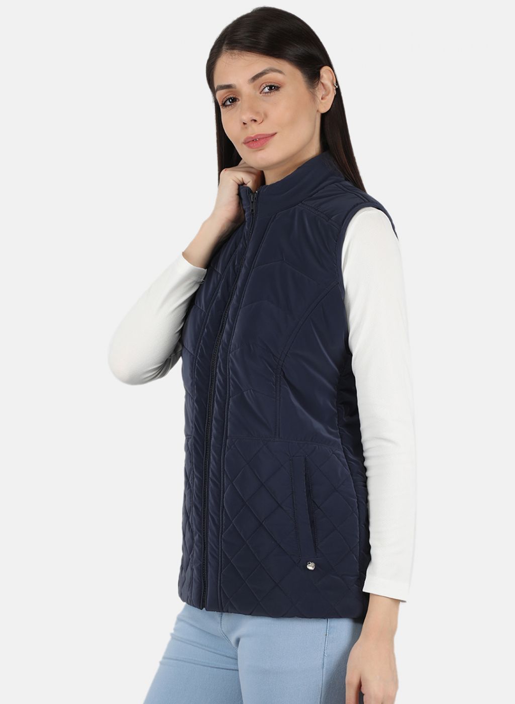 Women Navy Blue Solid Jacket