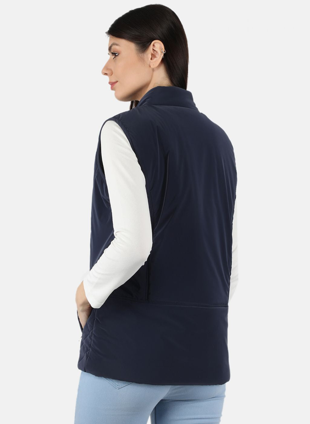 Women Navy Blue Solid Jacket