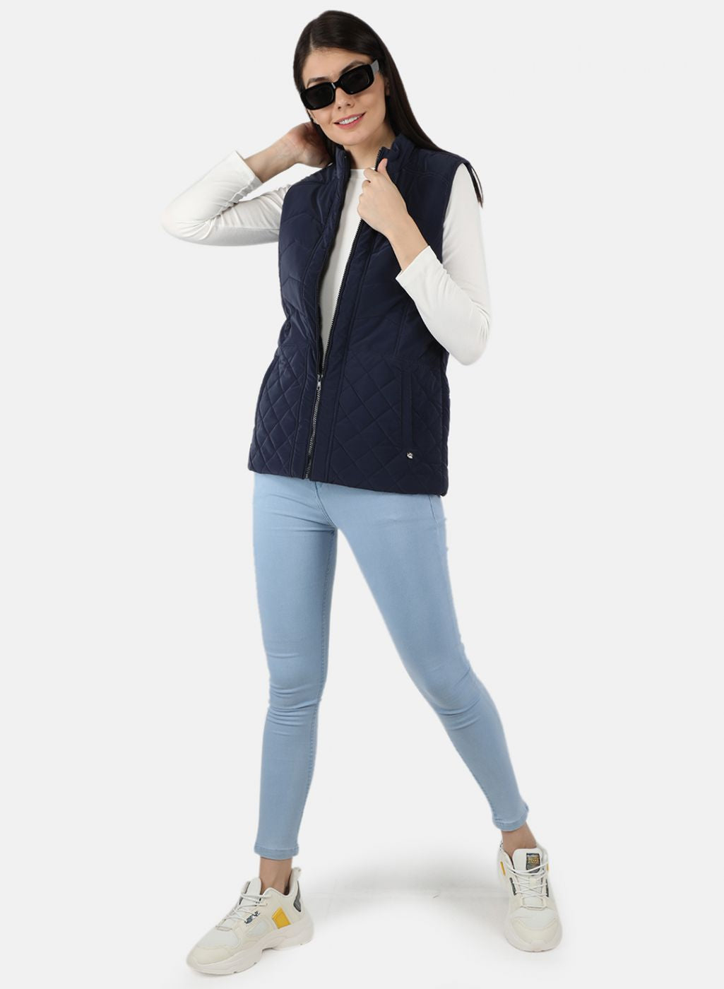 Women Navy Blue Solid Jacket