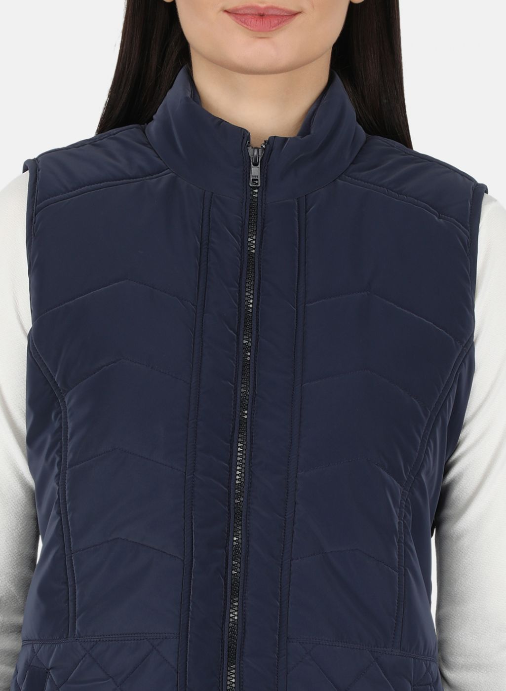 Women Navy Blue Solid Jacket