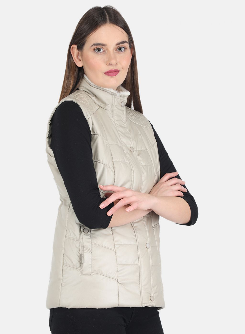 Women Beige Solid Jacket