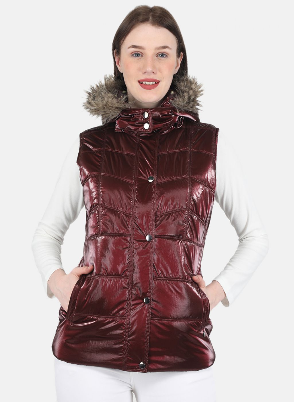 Women Maroon Solid Jacket