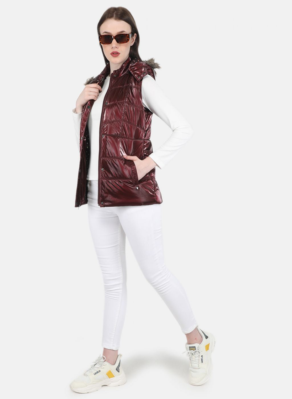 Women Maroon Solid Jacket