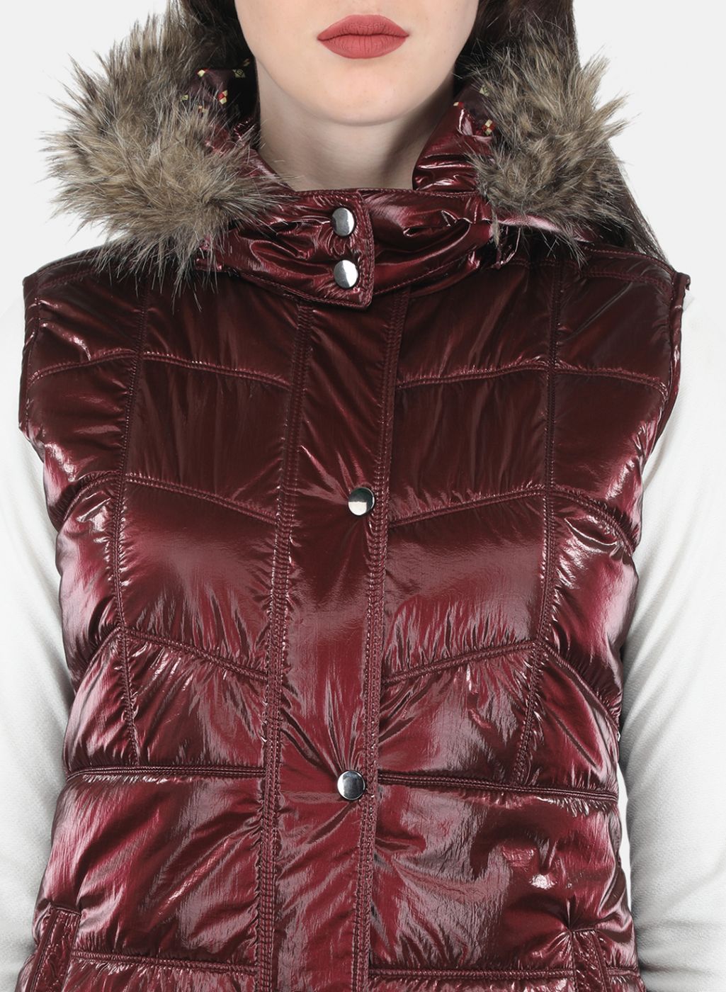 Women Maroon Solid Jacket