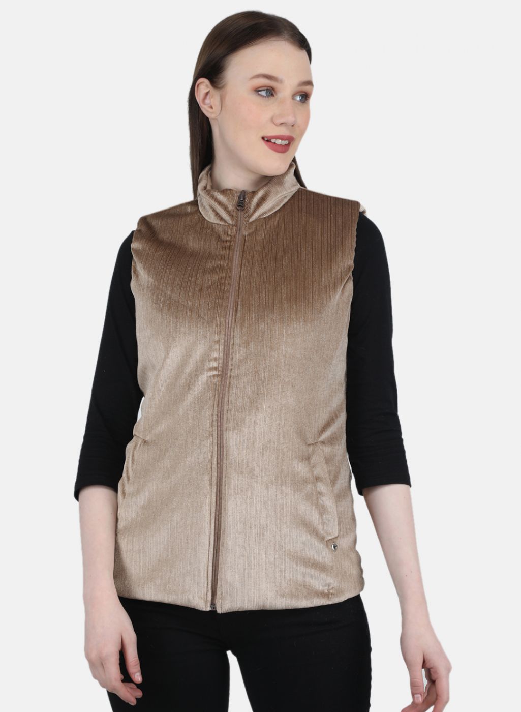 Women Beige Stripe Jacket