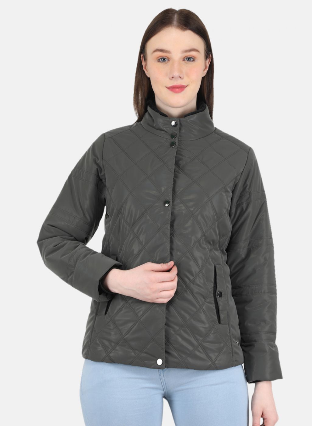 Women Grey Self Design Jacket