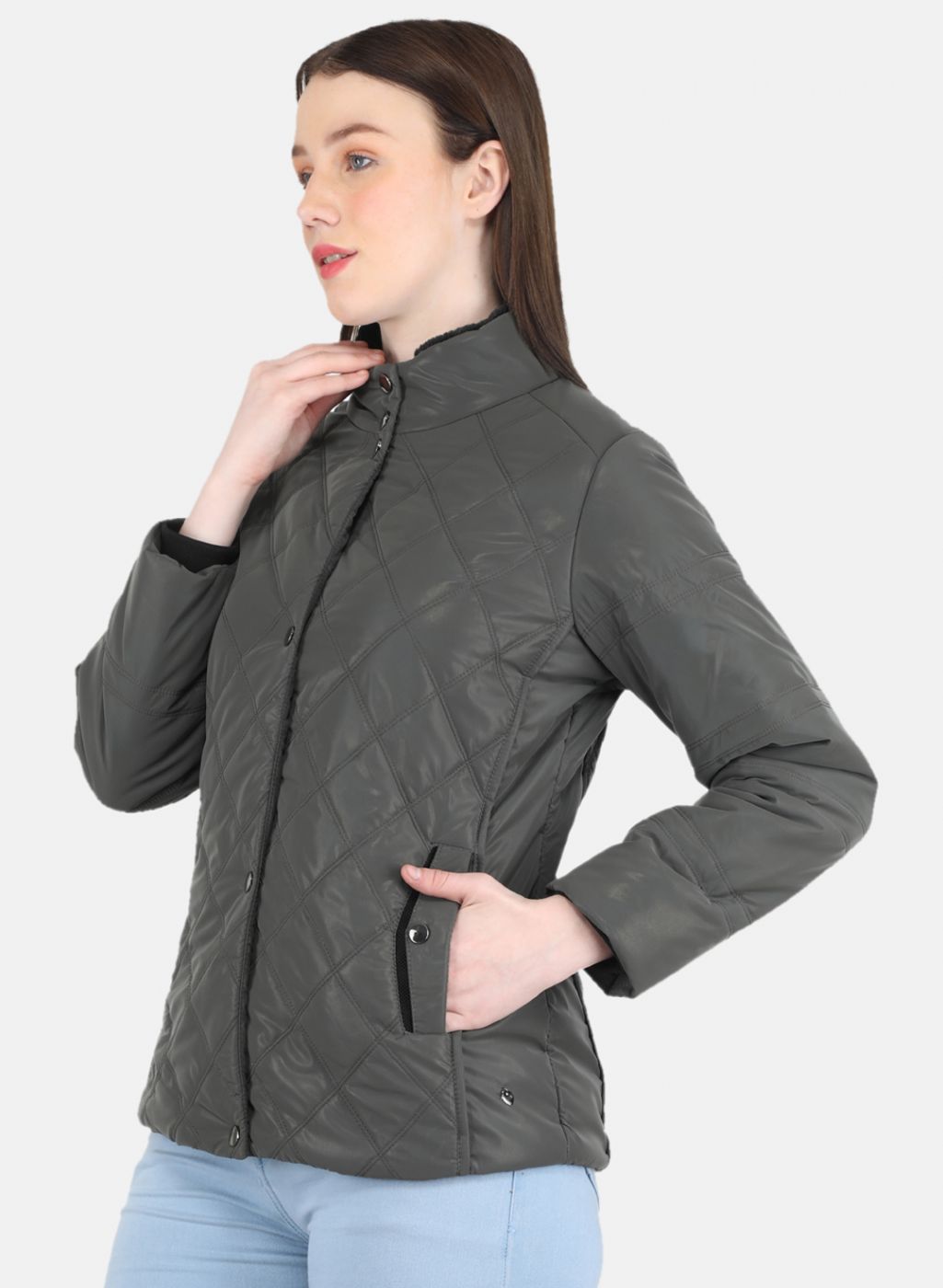 Women Grey Self Design Jacket