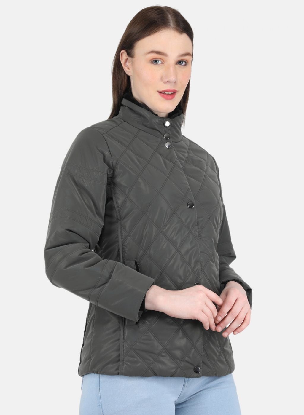 Women Grey Self Design Jacket