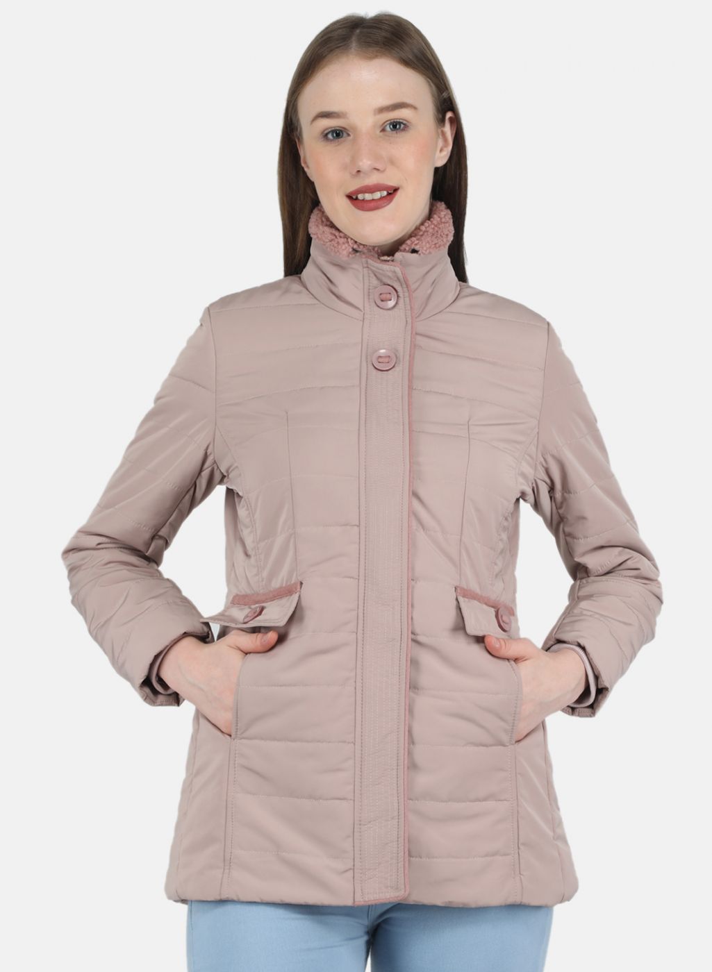 Women Peach Solid Jacket