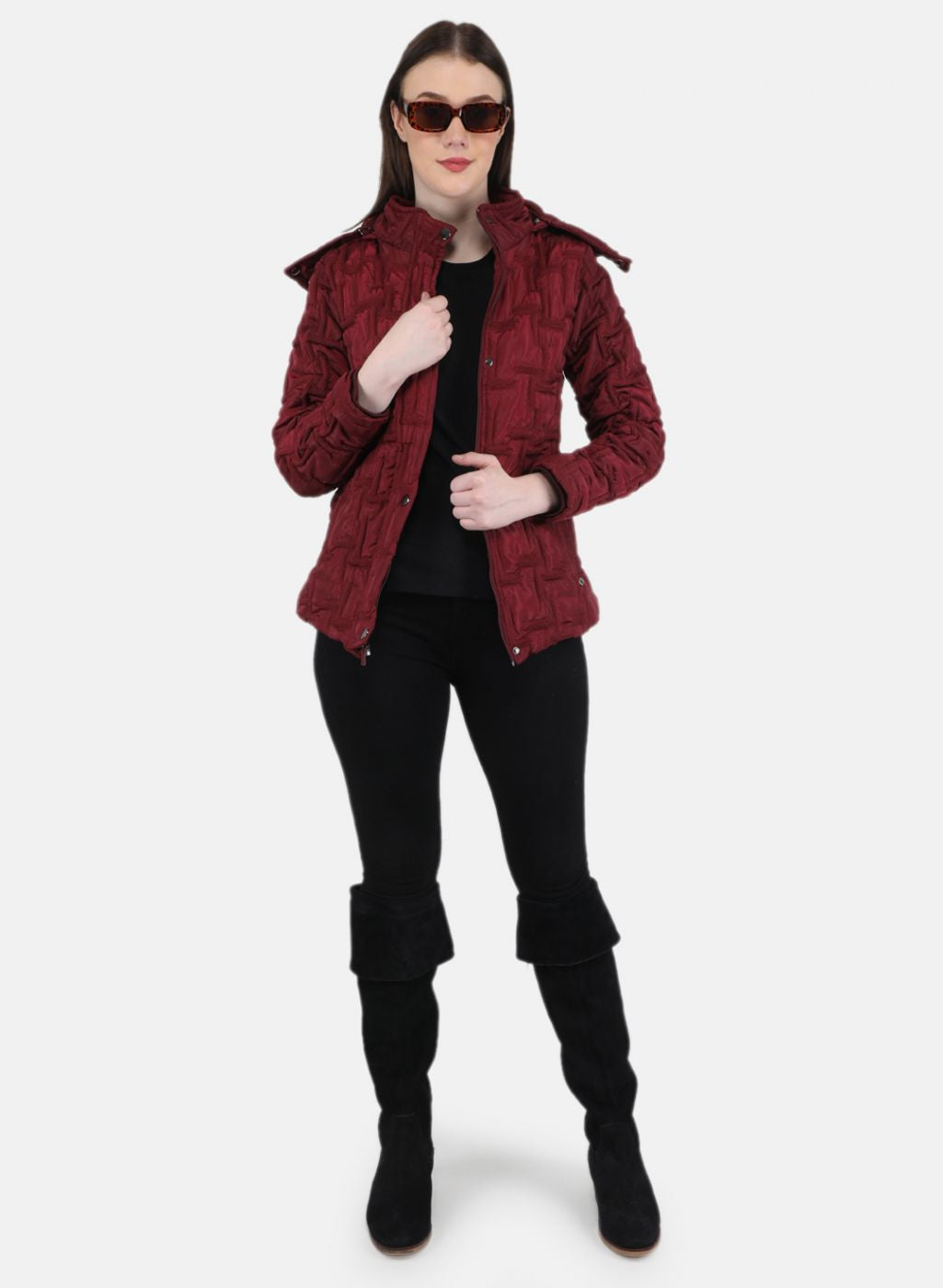 Women Maroon Embroidered Jacket