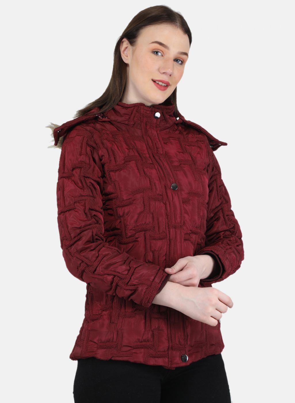 Women Maroon Embroidered Jacket