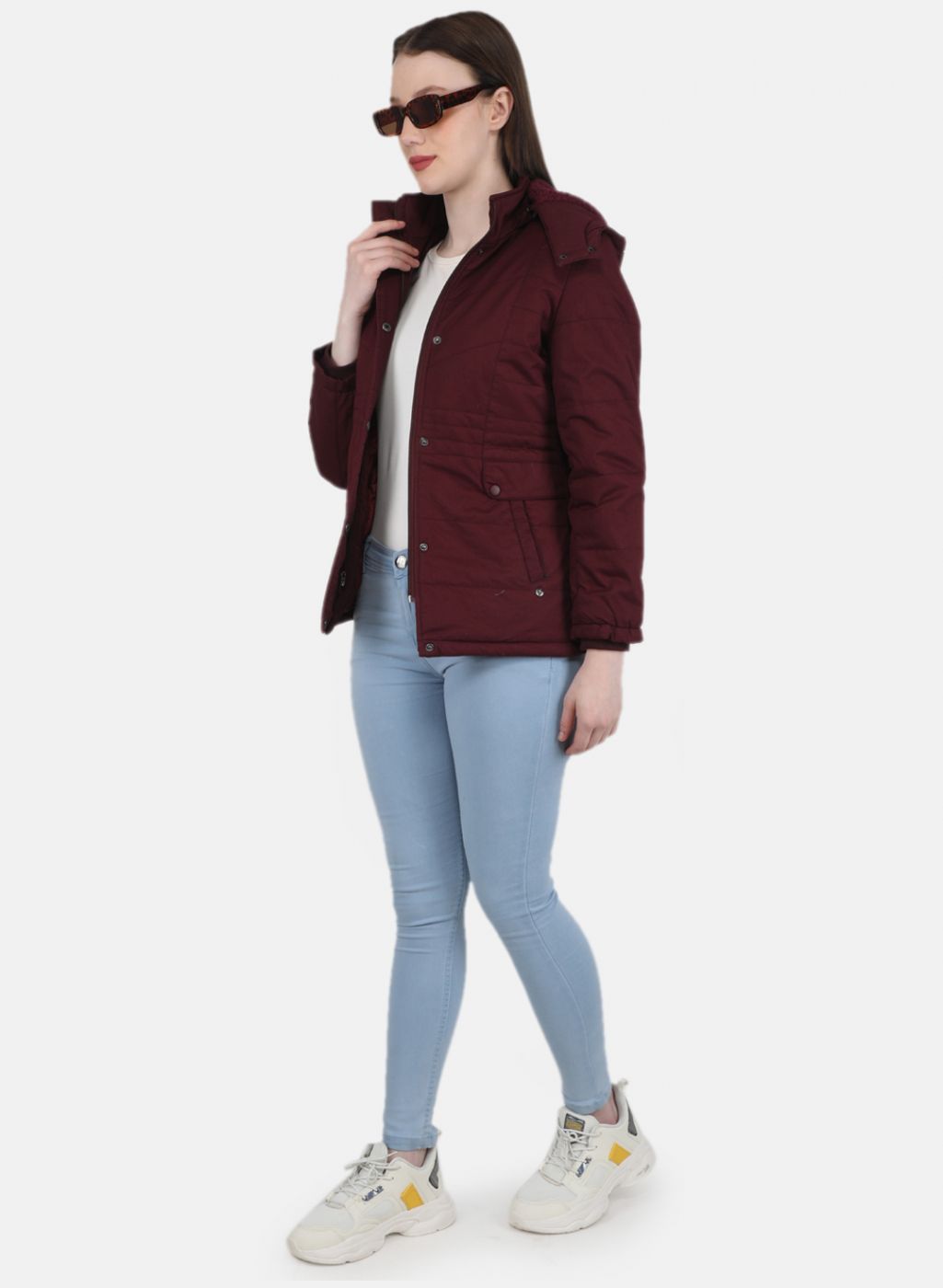 Women Maroon Solid Jacket