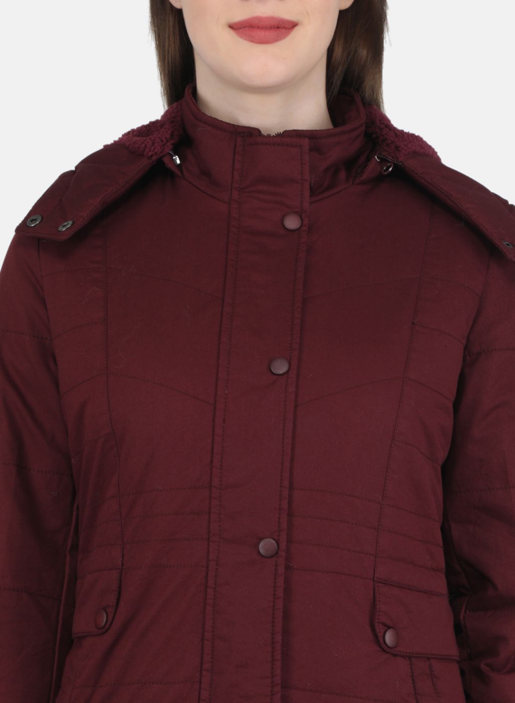 Women Maroon Solid Jacket