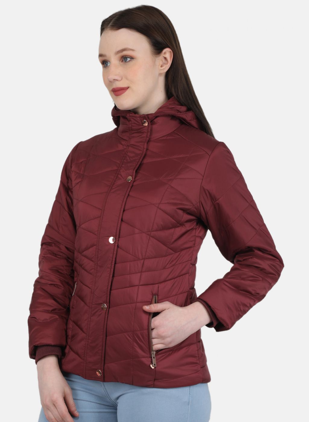 Women Maroon Check Jacket