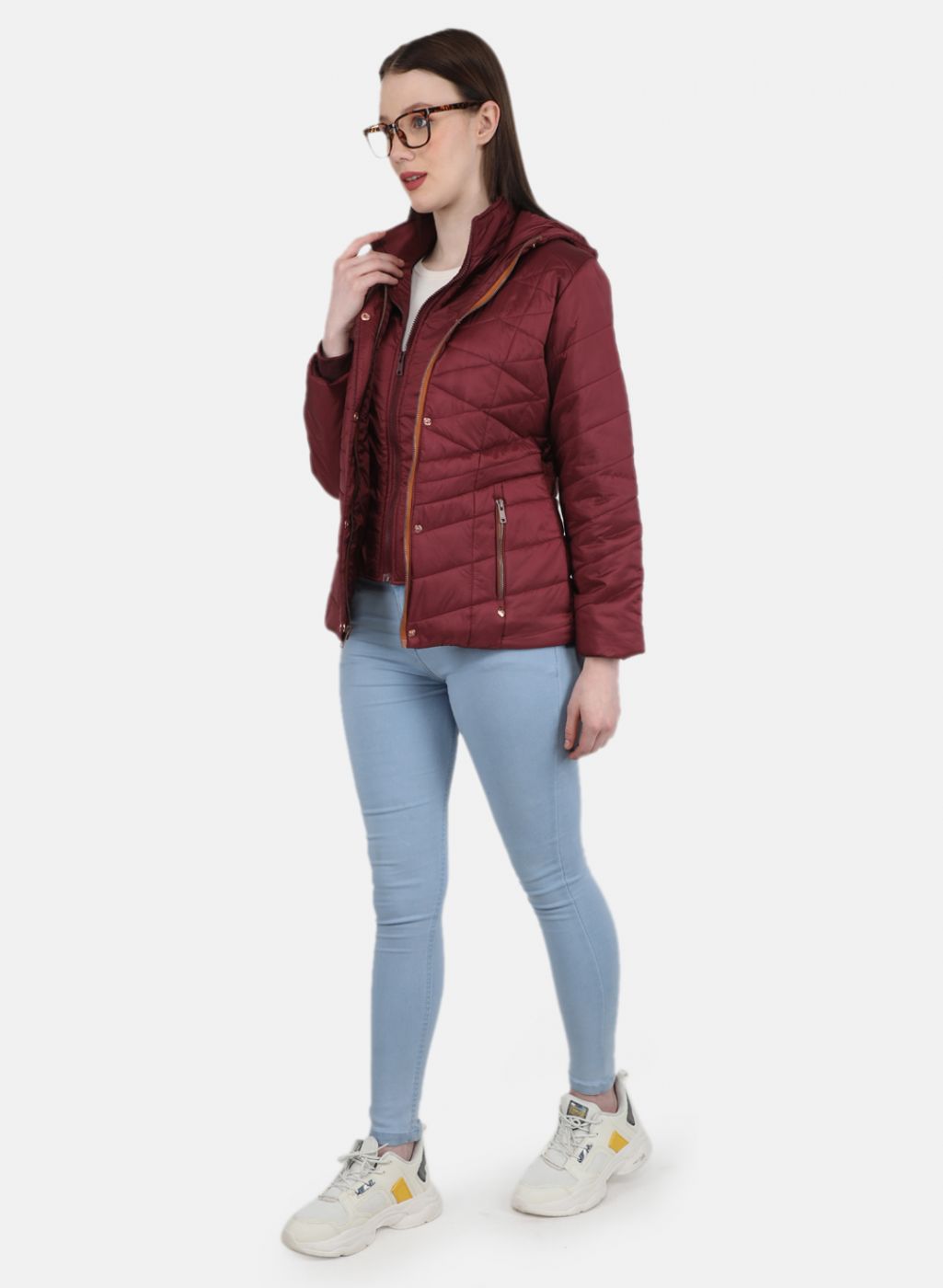 Women Maroon Check Jacket